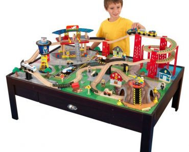 KidKraft Airport Express Espresso Wooden Train Set & Table With Over 90 Accessories JUST $98.35!