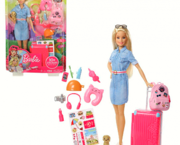 Barbie Doll and Travel Set with Puppy, Luggage & 10+ Accessories Only $12.95!!