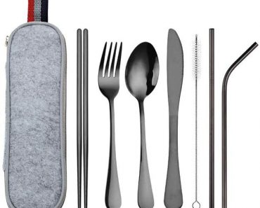 WeTest Portable Travel Utensils, 8 Pieces (Black) – Only $6.87!