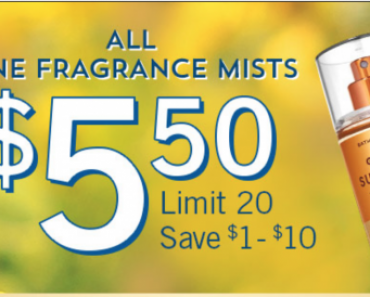 Bath & Body Works: $5.50 Fragrance Mists Today Only!! (Reg. $15.50)