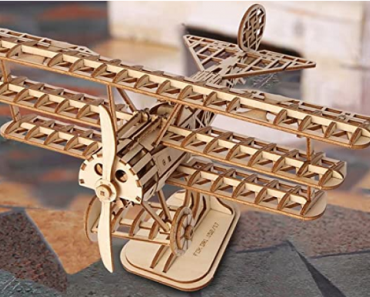 ROBOTIME Wood Craft Kits Unfinished Bi-Plane 3D Laser Toy Only $8.39 Shipped! (Reg. $20)