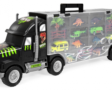 Best Choice 16 Piece Kids Giant Transport Carrier Truck with Dinosaurs, Helicopter, Jeep, Cars Only $21.99! (Reg $55.99)