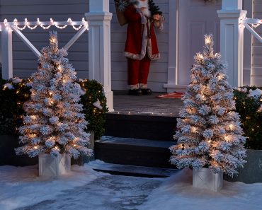 Holiday Time Pre-Lit Flocked Potted Tree Christmas Decoration, Set of 2 – Only $45!