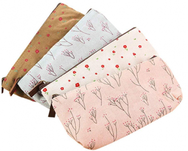Cute Floral Flower Canvas Zipper Pencil Cases or Makeup Bags – Set of 4  – Just $4.69!