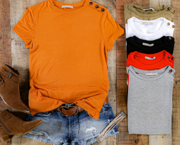 Button Shoulder Tee Only $11.99 Shipped!