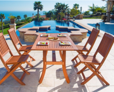 Malibu Outdoor 5-piece Wood Patio Dining Set with Curvy Leg Table & Folding Chairs Only $269.97 Shipped! (Reg. $452)