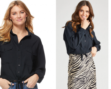 Women’s Scoop Button Front Blouse with Tie Only $7.00!