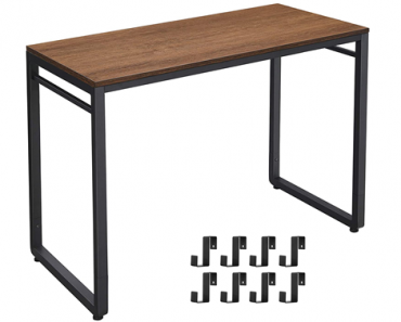 Computer Desk with 8 Hooks – Steel Frame, Walnut Brown and Black – Just $56.09!