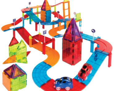 105 Piece Kids Magnetic Tile Car Race Track Set with 2 Cars Only $39.99 Shipped! (Reg $78.99)