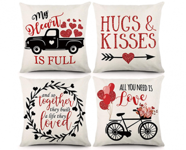 Valentine’s Day Pillow Covers – Set of 4 18×18 Inch – Just $15.99!