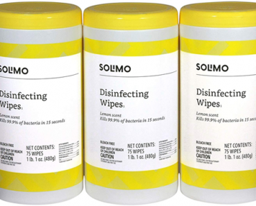 Amazon Brand Solimo Disinfecting Wipes, Lemon Scent, 75 Count (Pack of 3) – Just $8.99!
