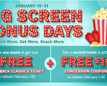 See 1 Movie Get 1 FREE at Cinemark! PLUS, FREE $10 Concession Coupon!