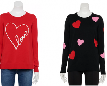 Kohl’s 30% Off! Earn Kohl’s Cash! Stack Codes! FREE Shipping! Women’s Apt. 9 Valentine’s Day Crewneck Sweater by Apt. 9 – Just $25.89!
