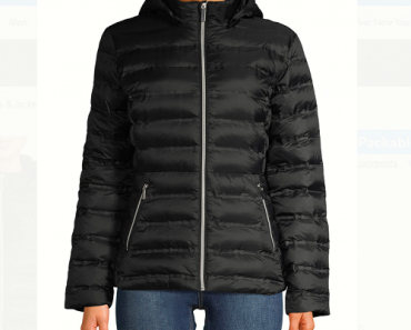 Time and Tru Women’s Packable Puffer Jacket with Hood Only $13!!