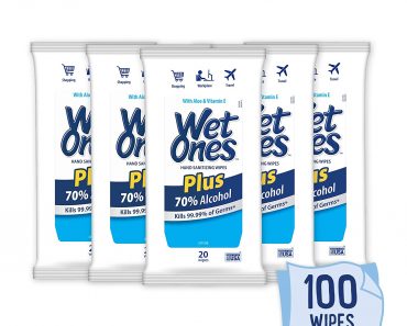 Wet Ones 70% Alcohol Hand Sanitizer Wipes, 20 Count (Pack of 5) – Only $11.95!