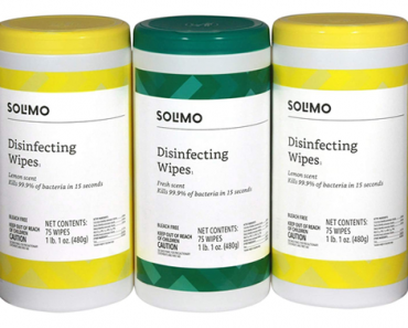 Amazon Brand Solimo Disinfecting Wipes (Lemon Scent & Fresh Scent) 75 Count (Pack of 3) – Just $8.54 Shipped!