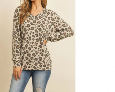 Soft Brushed Leopard V-Neck Sweater Only $10.99 Shipped!
