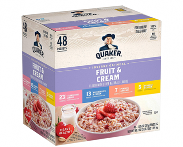 Quaker Instant Oatmeal, Fruit and Cream 4 Flavor Variety Pack, Individual Packets, 48 Count – Just $7.96!