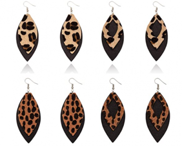 Leather Leaf Leopard Print Earrings – 4 Pairs – Just $7.99!