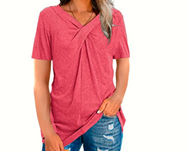 Women’s Solid Color Neckline Twisted T-Shirt Tops Only $16.99 Shipped! (Reg. $30.99)