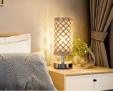 Touch Control Crystal Table Lamp Set of 2 Bedside Nightstand Lamps with 2 USB Charging Ports Only $34.99!
