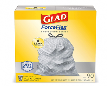 Glad ForceFlex Protection Series Tall Kitchen Trash Bags, 13 Gal, Unscented OdorShield, 90 Count – Just $10.33!