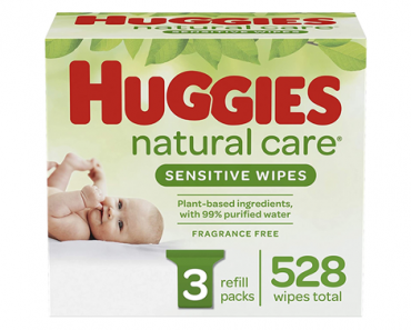 Huggies Natural Care Sensitive Baby Wipes – Unscented, 3 Refill Packs, 528 Wipes Total – Just $8.62!