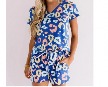 Women’s Leopard Tee and Drawstring Shorts Lounge Set Only $27.99 Shipped! (Reg. $50)
