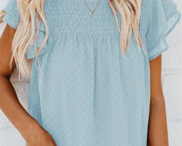 Gathered Ruffled Dotted Top – Only $24.99!
