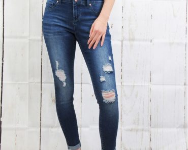 Tummy Control Destructed Rolled Cuff Skinny Jean – Only $26.99!