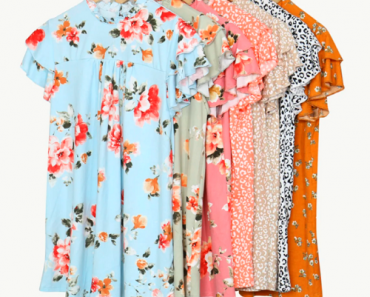 Print Ruffled Neck and Sleeve Top | S-XL Only $16.99 +FREE Shipping! (Reg. $34.99)