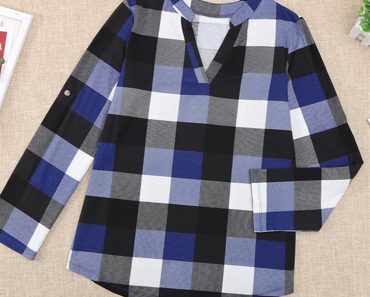 V Neck Plaid Sleeve Tab Top – Only $19.99!