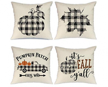 Set of 4 Buffalo Check Plaid Pumpkin Throw Pillow Covers – Just $13.99!