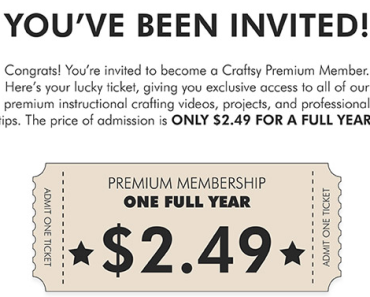 Get your Craftsy Premium Membership for only $2.49 for your first full year!