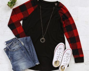 Plaid Sleeve Top – Only $14.99!
