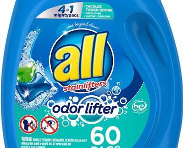 all Mighty Pacs Laundry Detergent 4-In-1 with Odor Lifter, Tub, 60 Count – Only $8.86!