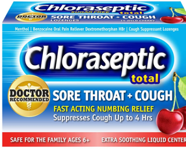 Chloraseptic Total Sore Throat + Cough Lozenges, Sugar-Free Wild Cherry Flavor, 15 Count – Just $2.47!