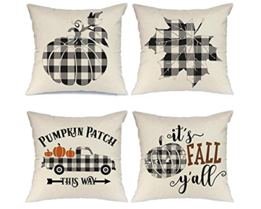 Set of 4 Buffalo Check Plaid Pumpkin Throw Pillow Covers – Just $15.99!