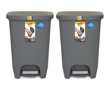 Glad Plastic Step Trash Can, 13 Gallon, Gray (2 Pack) – Only $29.98!