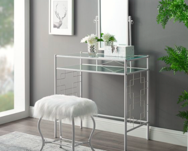Mainstays Square Geo Metal Vanity w/ Faux Fur Stool Only $89 Shipped!