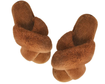Women’s Fuzzy Cross Band Slippers – Just $18.99!