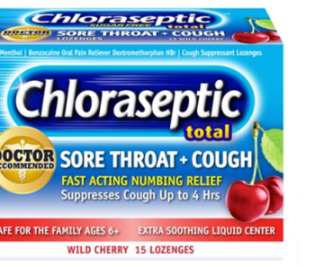 Chloraseptic Total Sore Throat + Cough Lozenges, Sugar-Free Wild Cherry Flavor, 15 CT Only $2.47! (Reg. $7)