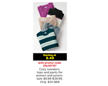Sweaters for Women and Juniors – Just $8.49! KOHL’S BLACK FRIDAY SALE ENDS TONIGHT!