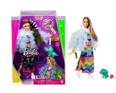 Barbie Extra Doll #9 in Blue Ruffled Jacket with Pet Crocodile, Long Brunette Hair – Just $10.00!