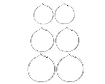 3 Pairs Sterling Silver Hoop Earrings – 14k White Gold Plated – Just $10.79!
