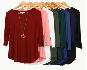 Soft 3/4 Sleeved Top | S-3X Only $12.99 Shipped! (Reg. $25.99)