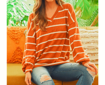 Puff Sleeved V-Neck Striped Top (Multiple Colors) Only $17.99 Shipped! (Reg. $39.99)