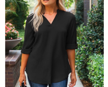 Notch-Neck Roll Tab Blouse (Multiple Colors) Only $22.99 Shipped! (Reg. $50)