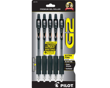 Pilot G2 Retractable Gel Pens, Extra Fine Point, Black Ink, 5 Pack – Just $3.14!