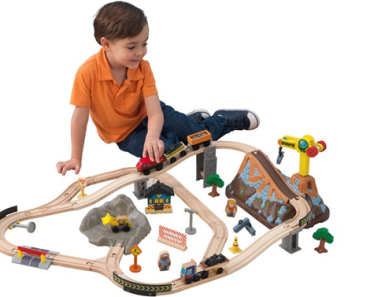 KidKraft Bucket Top Construction Wooden Train Set with Bulldozer, Crane, Tracks and 61 Pieces – Just $21.64!